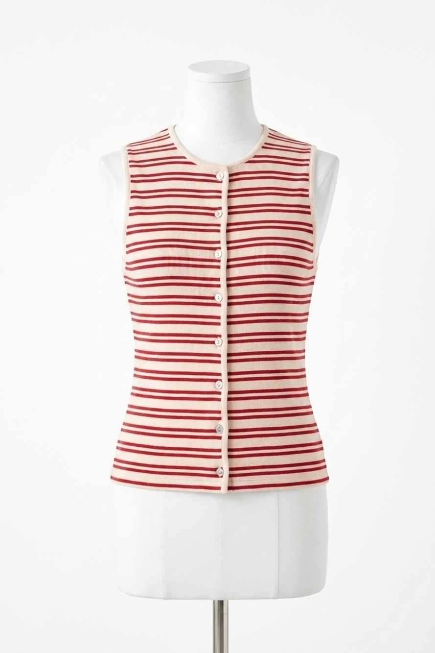 NEW BELLA DAHL sleeveless fitted button down top in sunset sail stripe